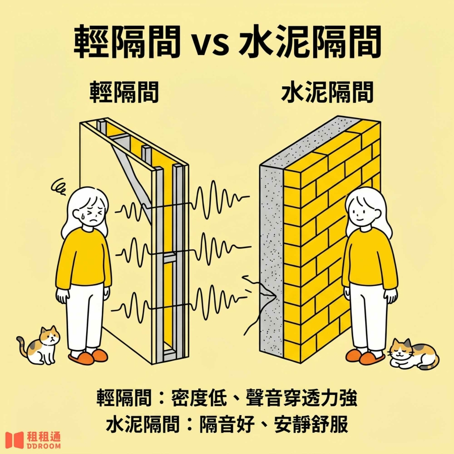 套房隔音差的原因：輕隔間 vs 水泥隔間