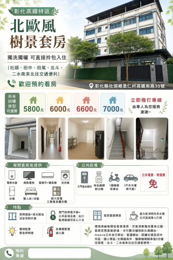 彰化高鐵特區北歐樹景套房 獨洗獨曬可拎包入住(社頭、田中、田尾、北斗、二水南來北往交通便利)(第7張)